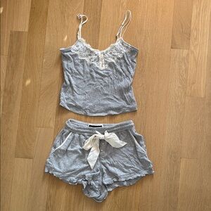 Abercrombie & Fitch Gray Lace Trim Pajama Set
